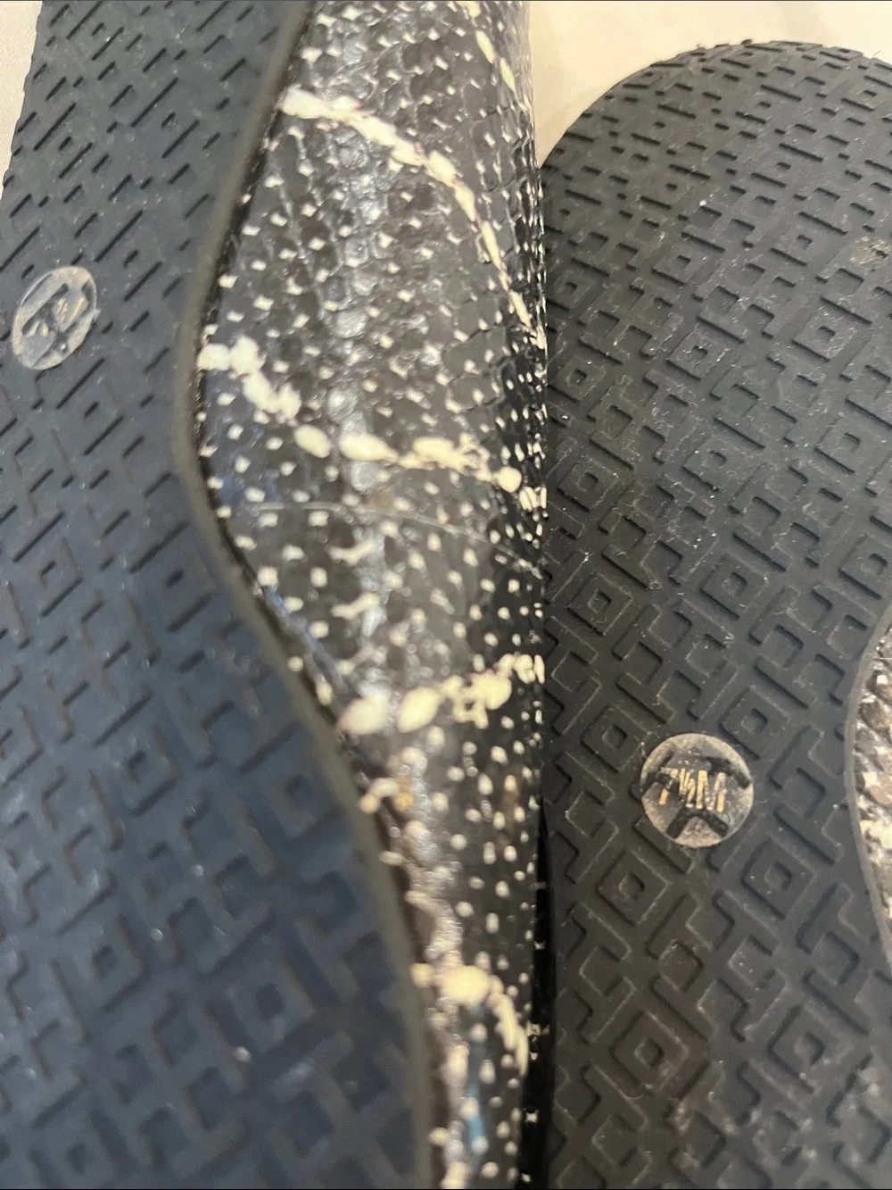 Tory Burch Black and White Splatter Logo Ballet Flats